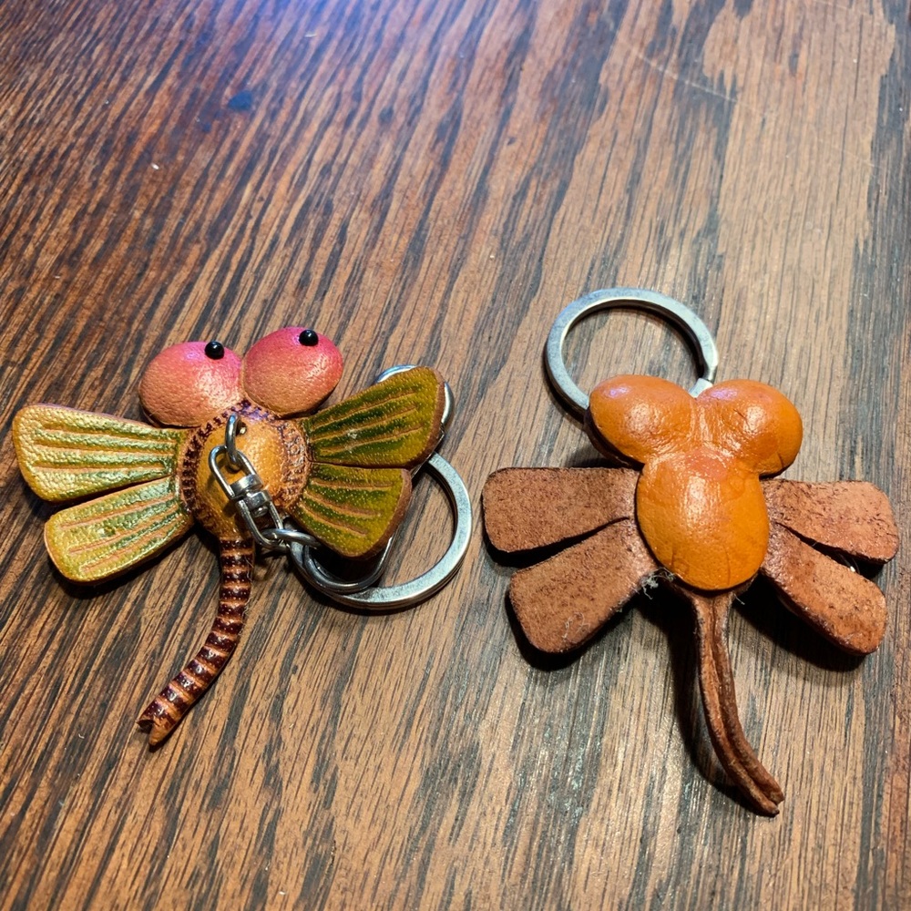 2 All leather dragonfly key ring.  2 items